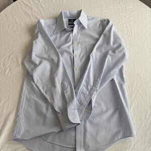 Stafford Wrinkle Free Shirt Mens 15.5 34-35 Blue White Striped Button Up Top